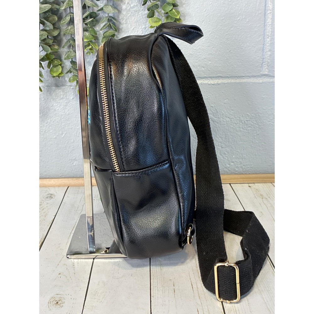 Betsey Johnson Black Floral Embroidered Mini Backpack Sling Bag Pink Lining - Picture 6 of 12